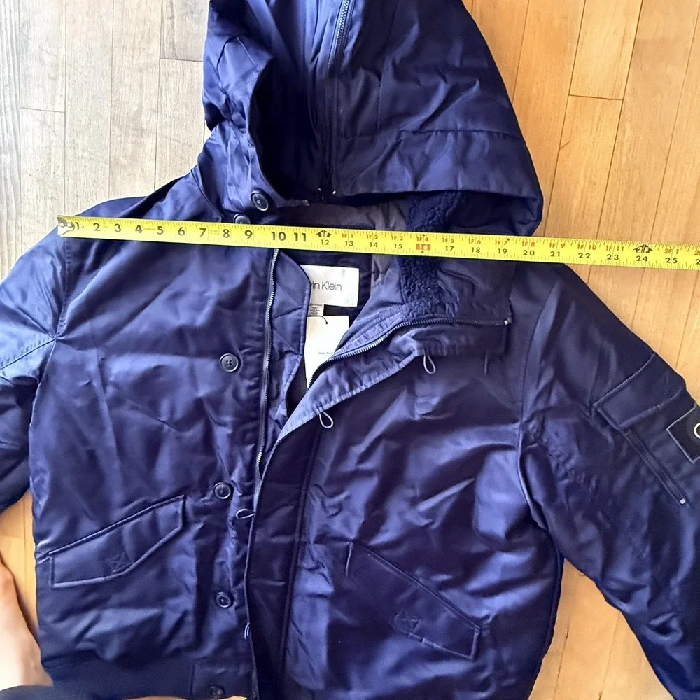 $228 Calvin Klein Oversized Hooded Water Resistant Puffer Bomber Jacket Navy 2XL
